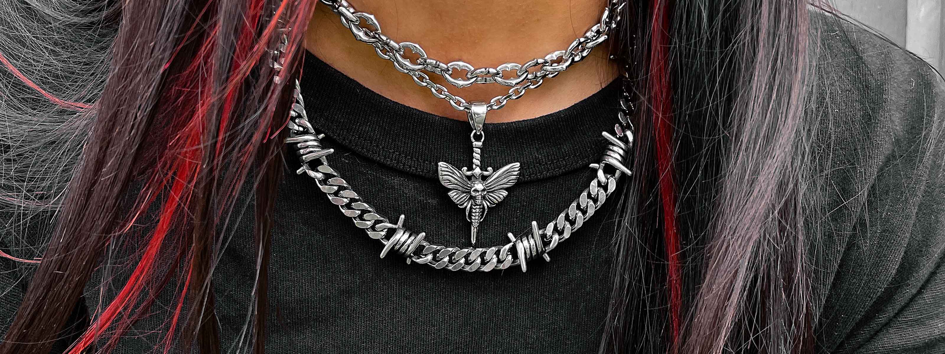 Womens Silver Spiked Chains