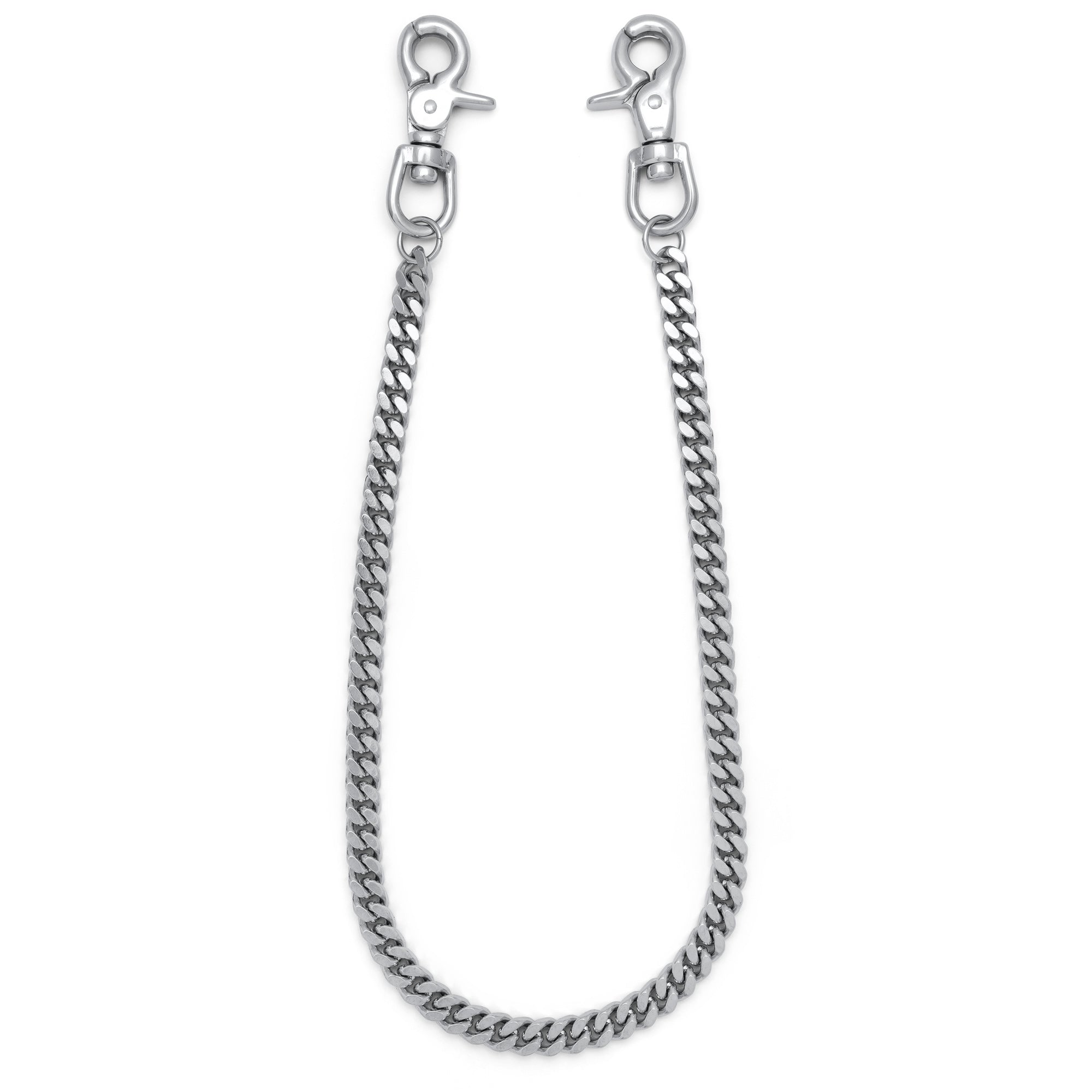 silver cuban link wallet chain with 2 parrot clasps