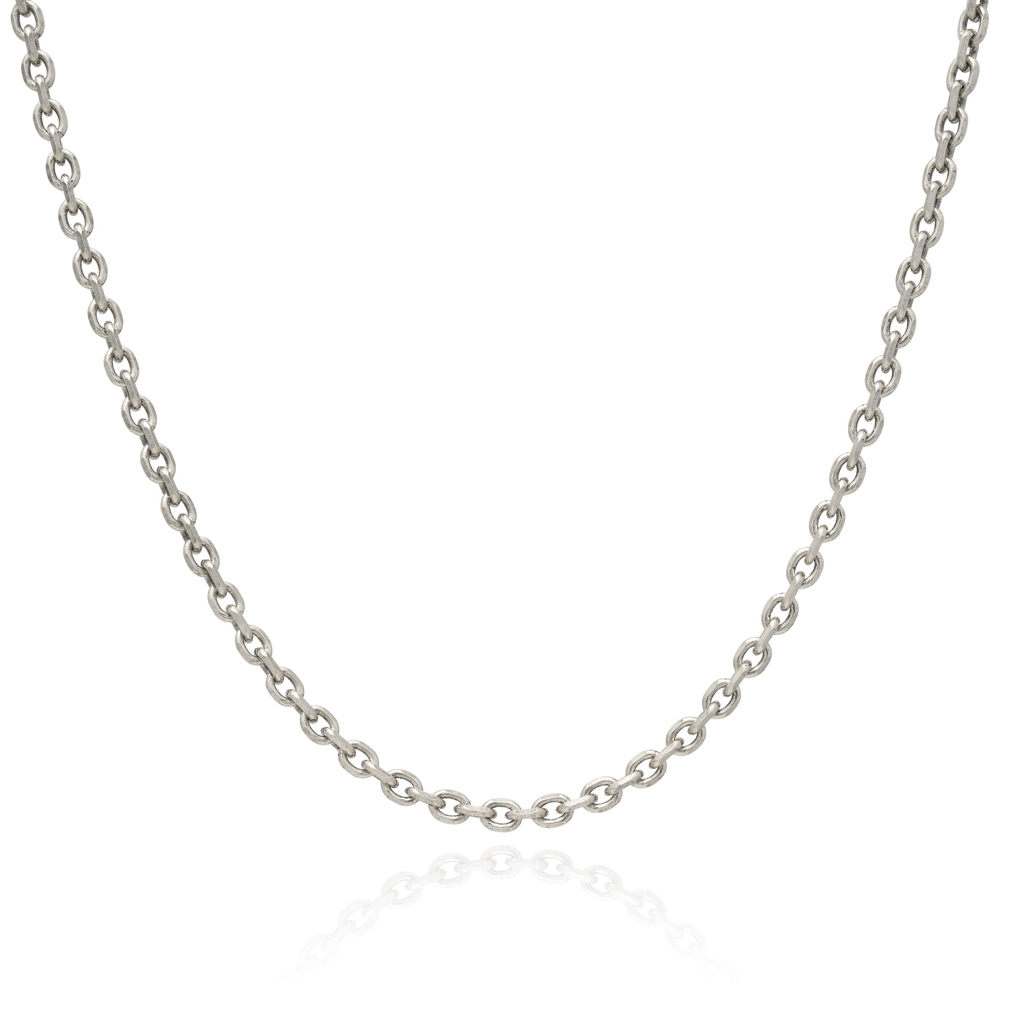 4.5mm cable chain in sterling silver on white background 