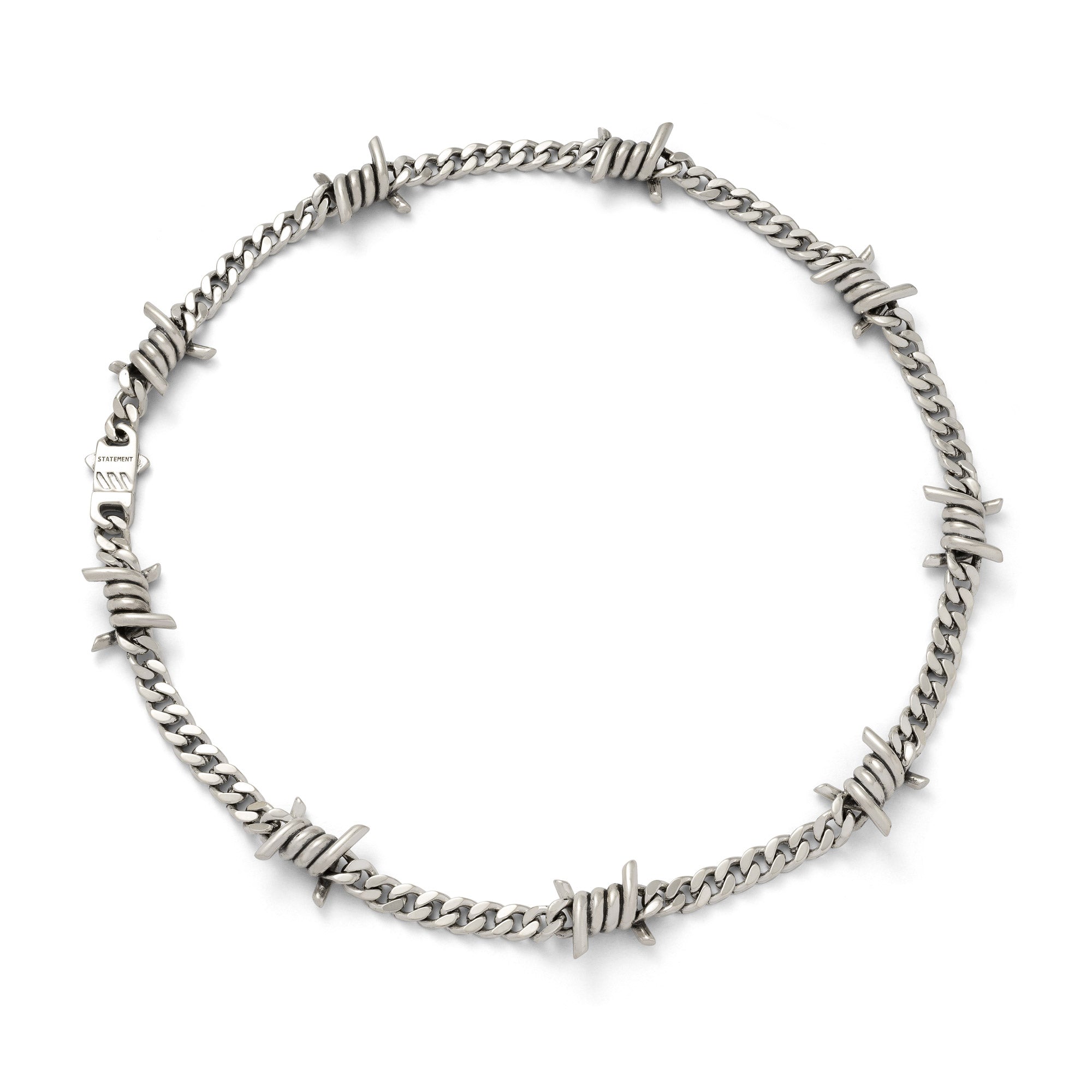 Sterling Silver 6mm Barbed wire chain on white background 