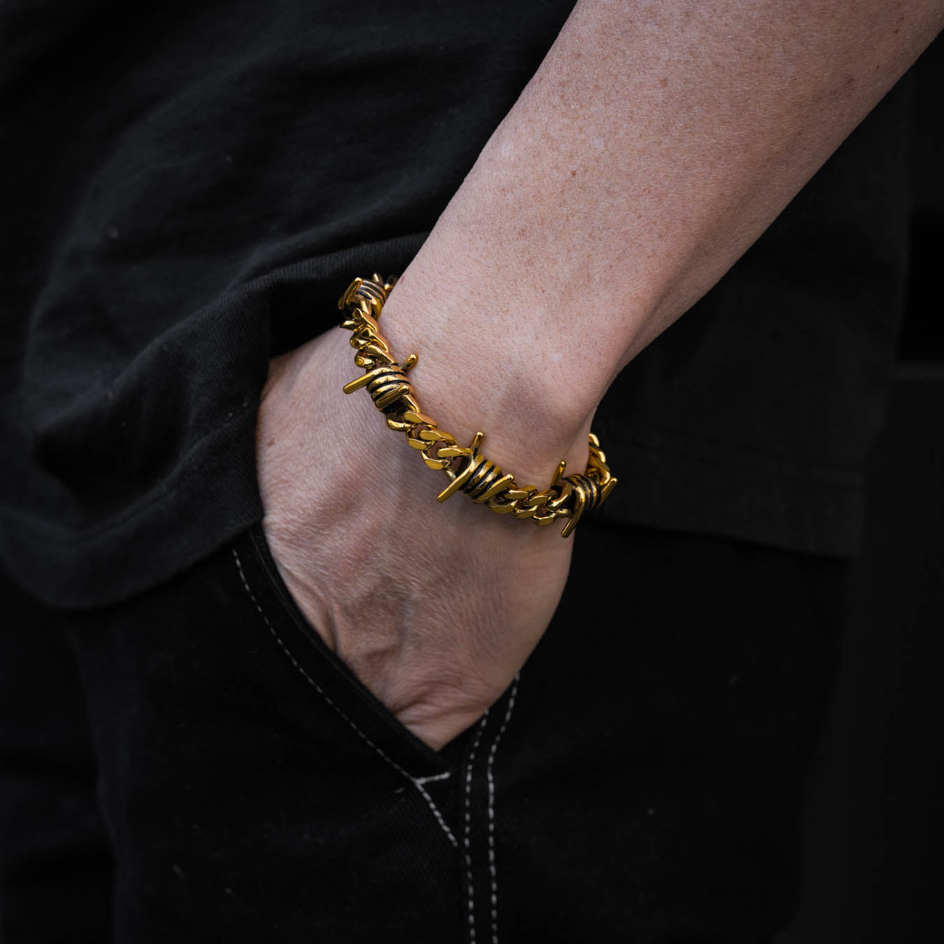 gold barbed wire bracelet mens by statement collective