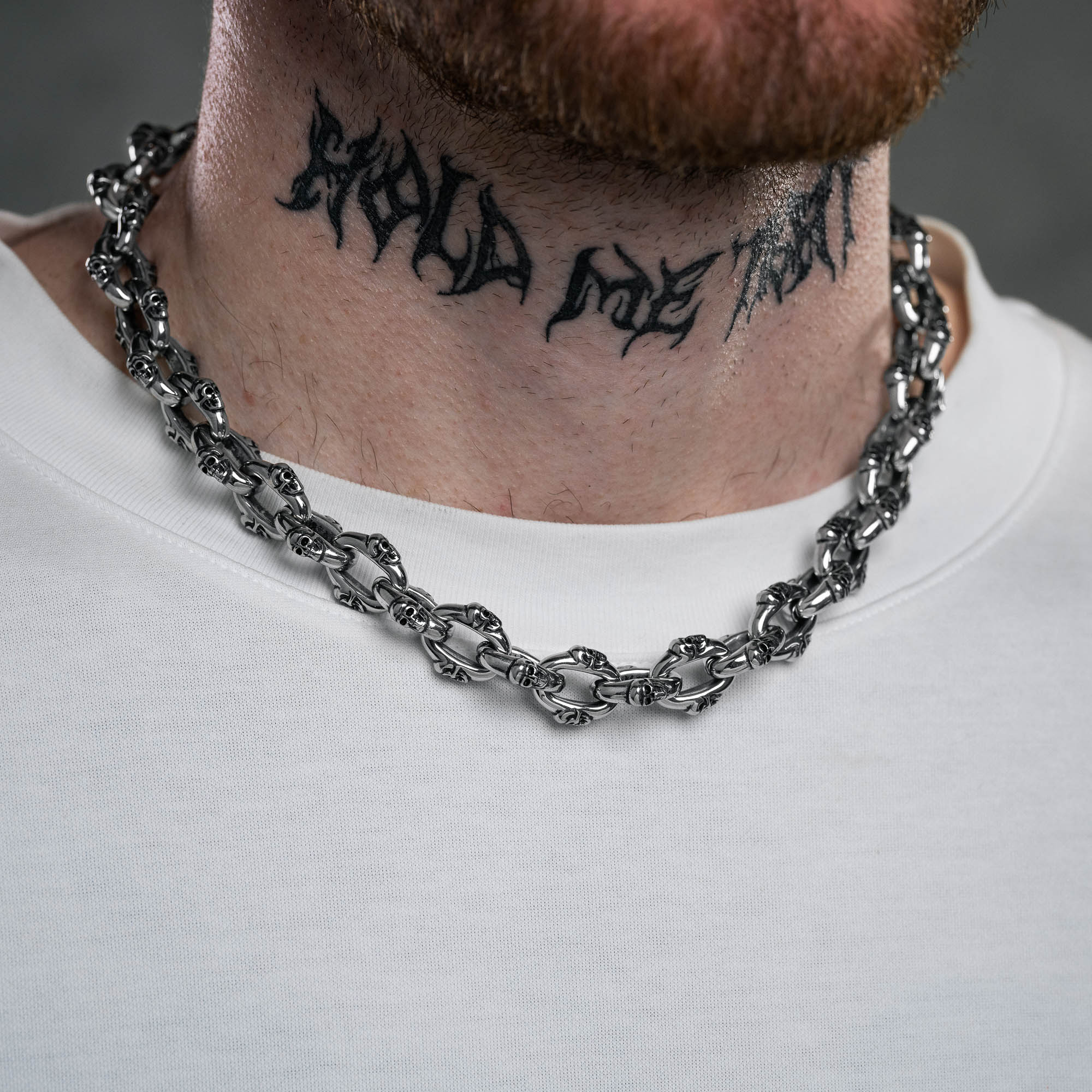 Silver Skull Chain on male 