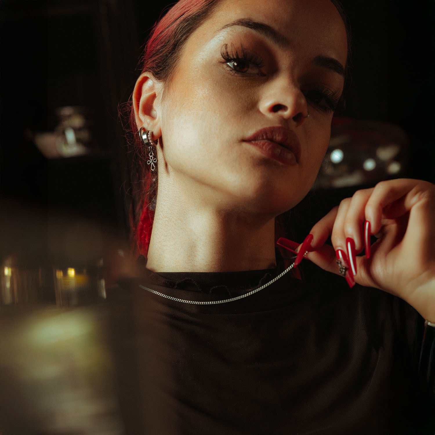 2mm cuban chain in sterling silver on female model with red hair 