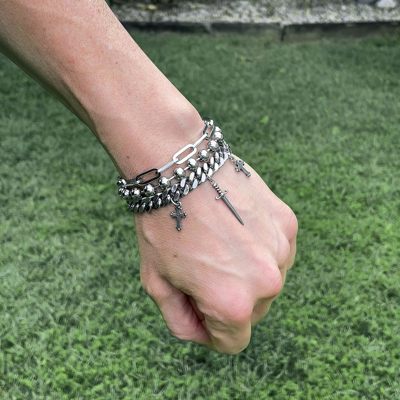 Cross Dumbbell Cuban Chain Bracelet